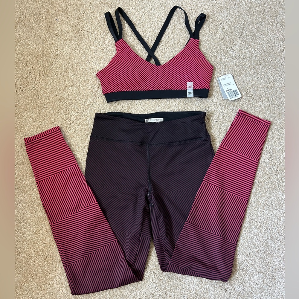 Forever 21 F21 Workout Active Running Tank Leggings Bundle Small Pink Striped